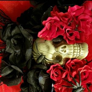 Black and red rose skull headdress